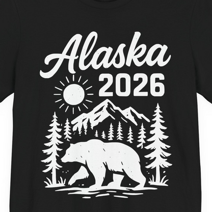 Alaska 2026 Bear and Mountains Nature Adventure Shirt — Premium Tee Premium T-Shirt – Black – Alaska Cruise Shirts Close Up