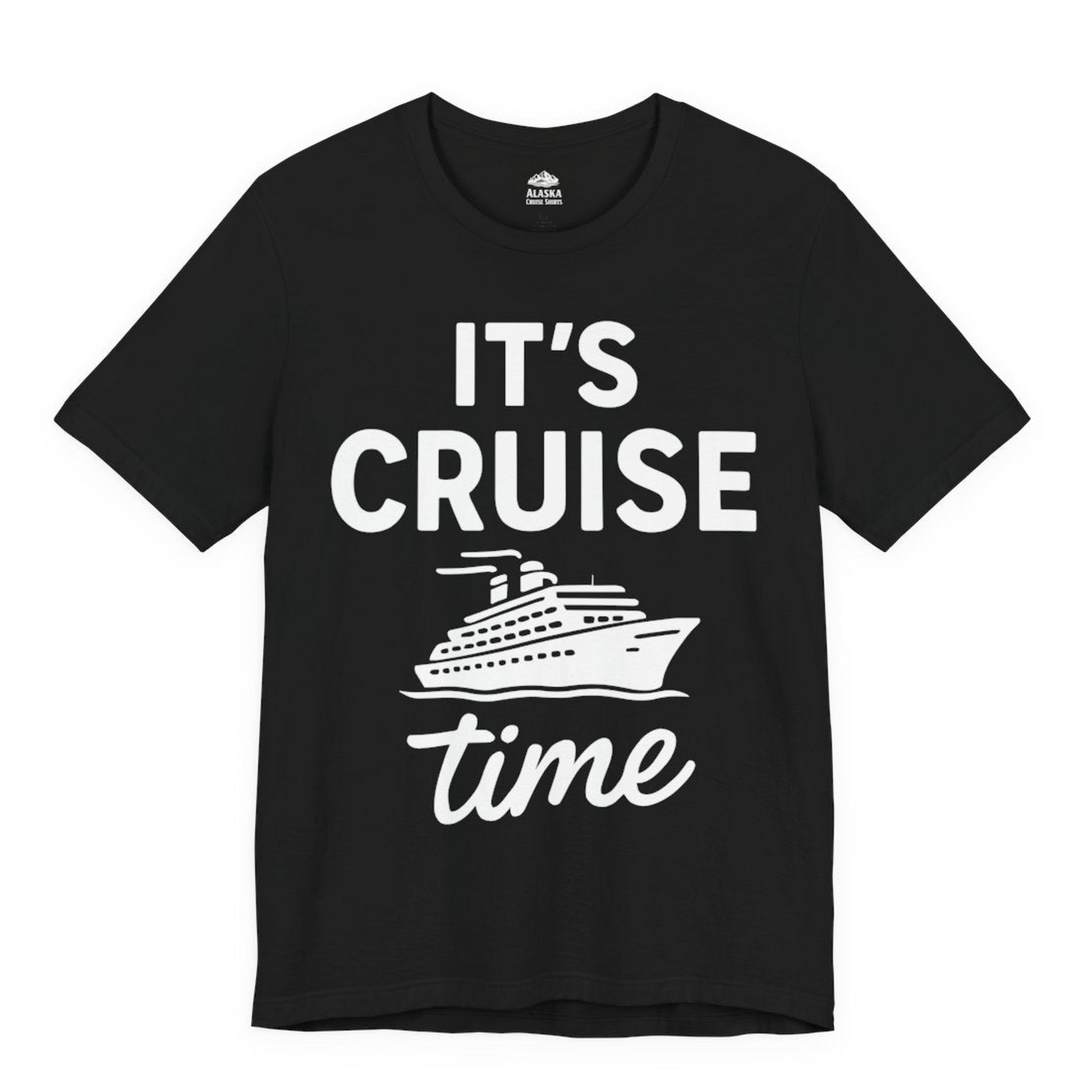 It’s Cruise Time Fun Graphic Cruise Shirt for Vacation Travelers — Premium Tee Premium T-Shirt – Black – Alaska Cruise Shirts Close Up