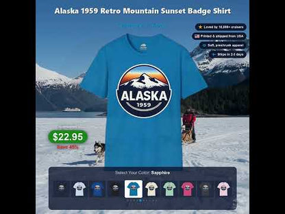 Alaska 1959 Retro Mountain Sunset Badge Shirt - Product Video