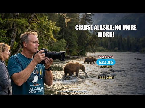 Funny Puffin Captain Alaska Cruise Shirt - No More Work Cartoon Tee — T-Shirt - Video Demo