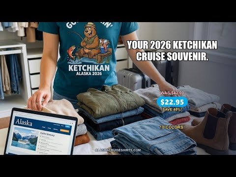 Gone Fishin Ketchikan Alaska 2026 Cartoon Bear Souvenir Shirt — T-Shirt - Video Demo