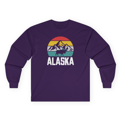 Retro Alaska Moose Silhouette Shirt - Denali Mountain Outdoor Tee – Purple – Alaska Cruise Shirts