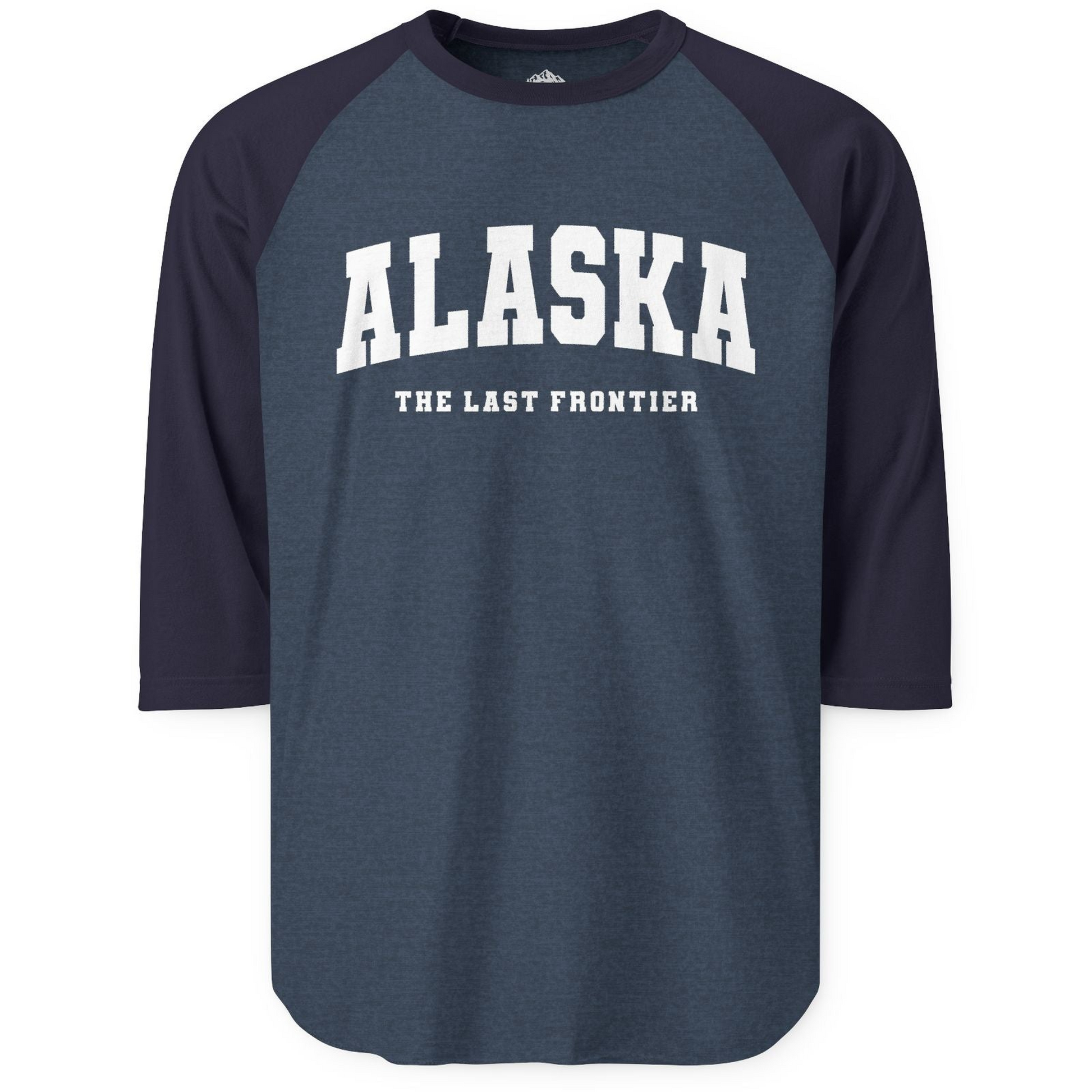 Alaska The Last Frontier Bold Collegiate Vintage State Pride Shirt — 3/4 Sleeve 3/4 Sleeve Raglan Shirt – Alaska Cruise Shirts