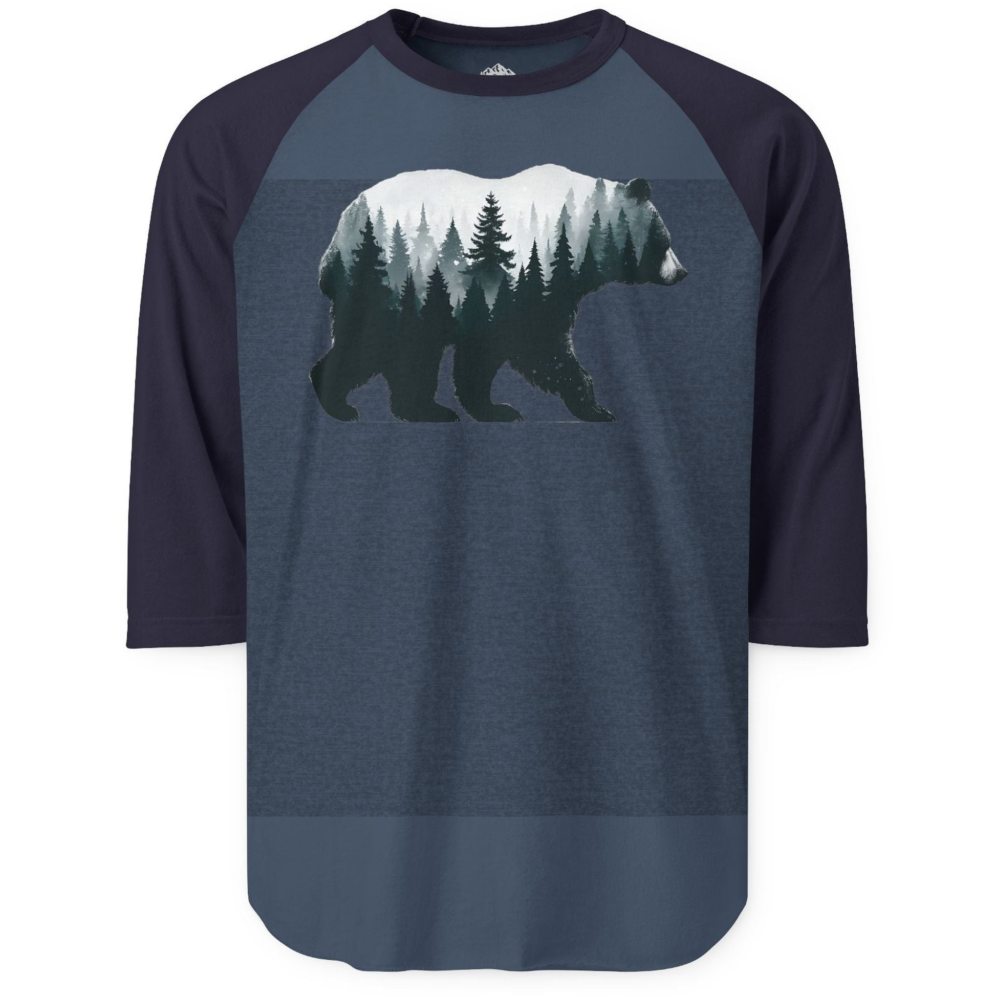 Double Exposure Bear Forest Silhouette Wilderness Shirt for Nature Lovers — 3/4 Sleeve 3/4 Sleeve Raglan Shirt – Alaska Cruise Shirts