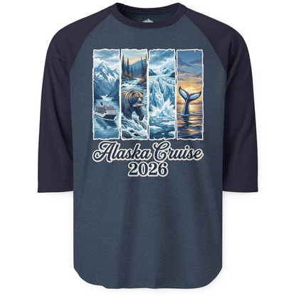 Alaska Cruise 2026 Scenic Wildlife Adventure Souvenir Shirt — 3/4 Sleeve 3/4 Sleeve Raglan Shirt – Alaska Cruise Shirts