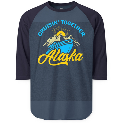 Alaska Cruise Adventure Mountains Sunrise Retro Shirt for Travelers — 3/4 Sleeve 3/4 Sleeve Raglan Shirt – Alaska Cruise Shirts