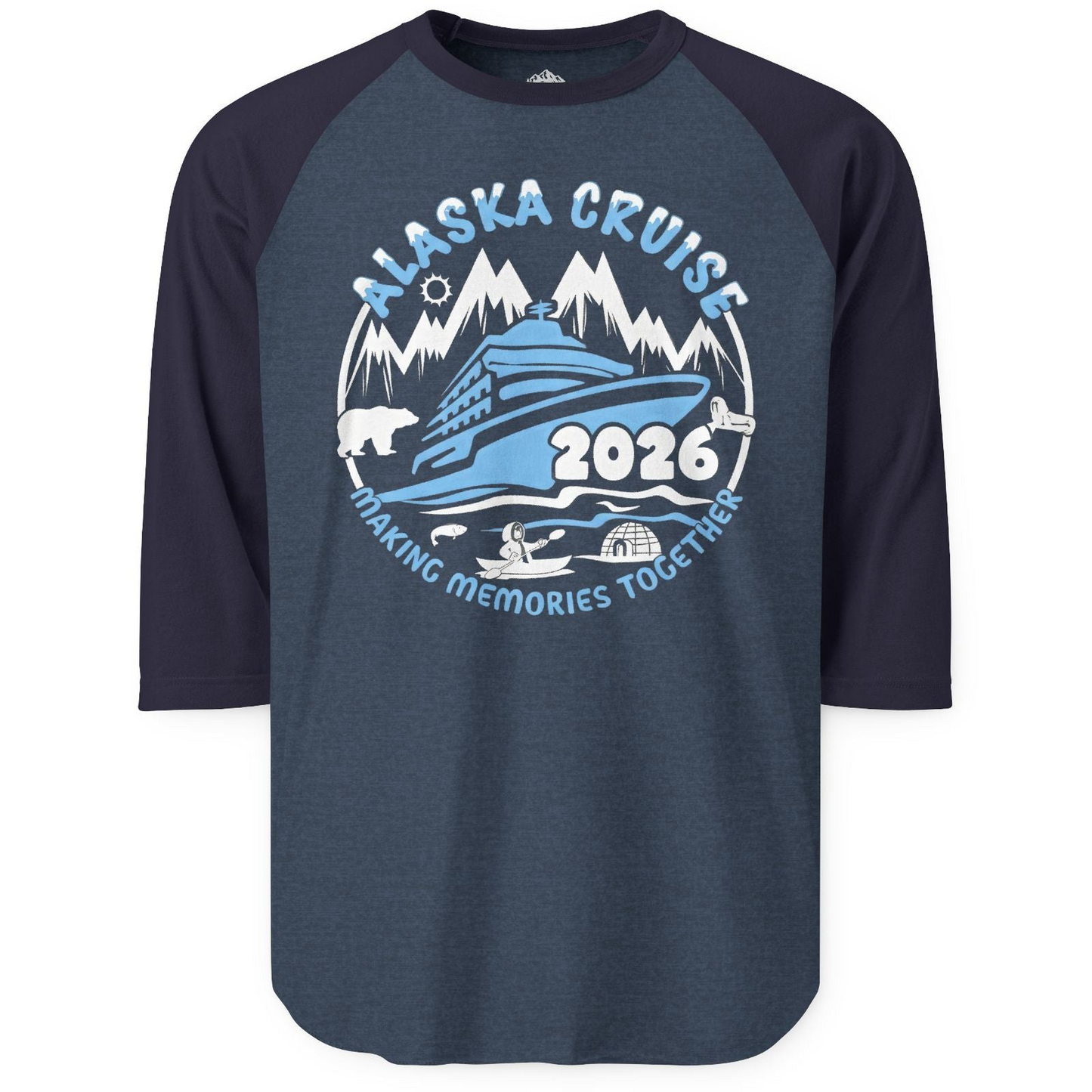 Alaska Cruise 2026 Family Adventure Shirt with Wildlife and Nature — 3/4 Sleeve 3/4 Sleeve Raglan Shirt – Alaska Cruise Shirts