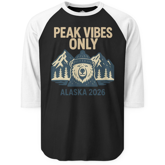 Alaska 2026 Mountain Adventure Bear 3/4 Sleeve Raglan Shirt – Alaska Cruise Shirts