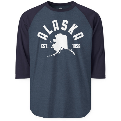 Vintage Alaska State Outline Est 1959 Retro Collegiate Shirt — 3/4 Sleeve 3/4 Sleeve Raglan Shirt – Alaska Cruise Shirts
