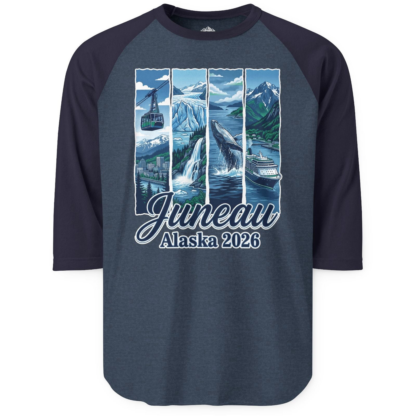 Juneau Alaska 2026 Cruise and Nature Souvenir Shirt — 3/4 Sleeve 3/4 Sleeve Raglan Shirt – Alaska Cruise Shirts