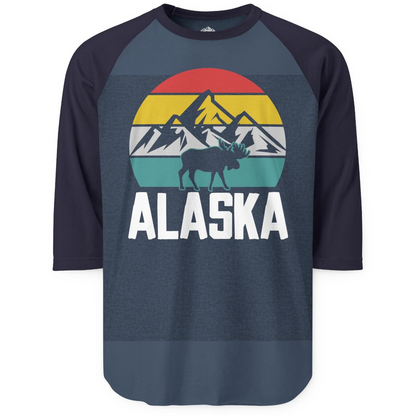 Retro Alaska Moose Silhouette Shirt 3/4 Sleeve Raglan Shirt – Alaska Cruise Shirts