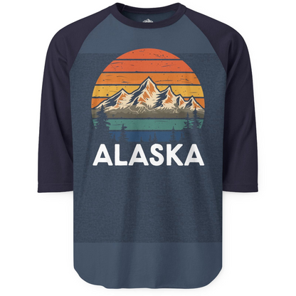 Retro Alaska Mountain Scenery Shirt 3/4 Sleeve Raglan Shirt – Alaska Cruise Shirts
