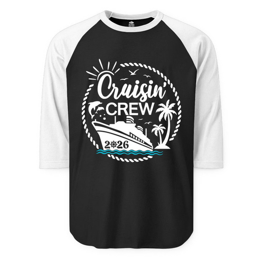 Cruisin Crew Shirt Tropical Family Group Cruise 2026 Caribbean Islands — 3/4 Sleeve 3/4 Sleeve Raglan Shirt – Alaska Cruise Shirts