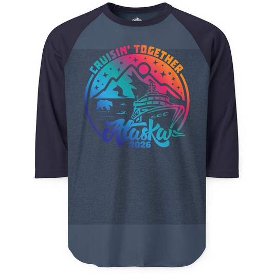 Alaska Cruise Adventure Mountains Wildlife Retro Family Group Shirt 2026 — 3/4 Sleeve 3/4 Sleeve Raglan Shirt – Alaska Cruise Shirts