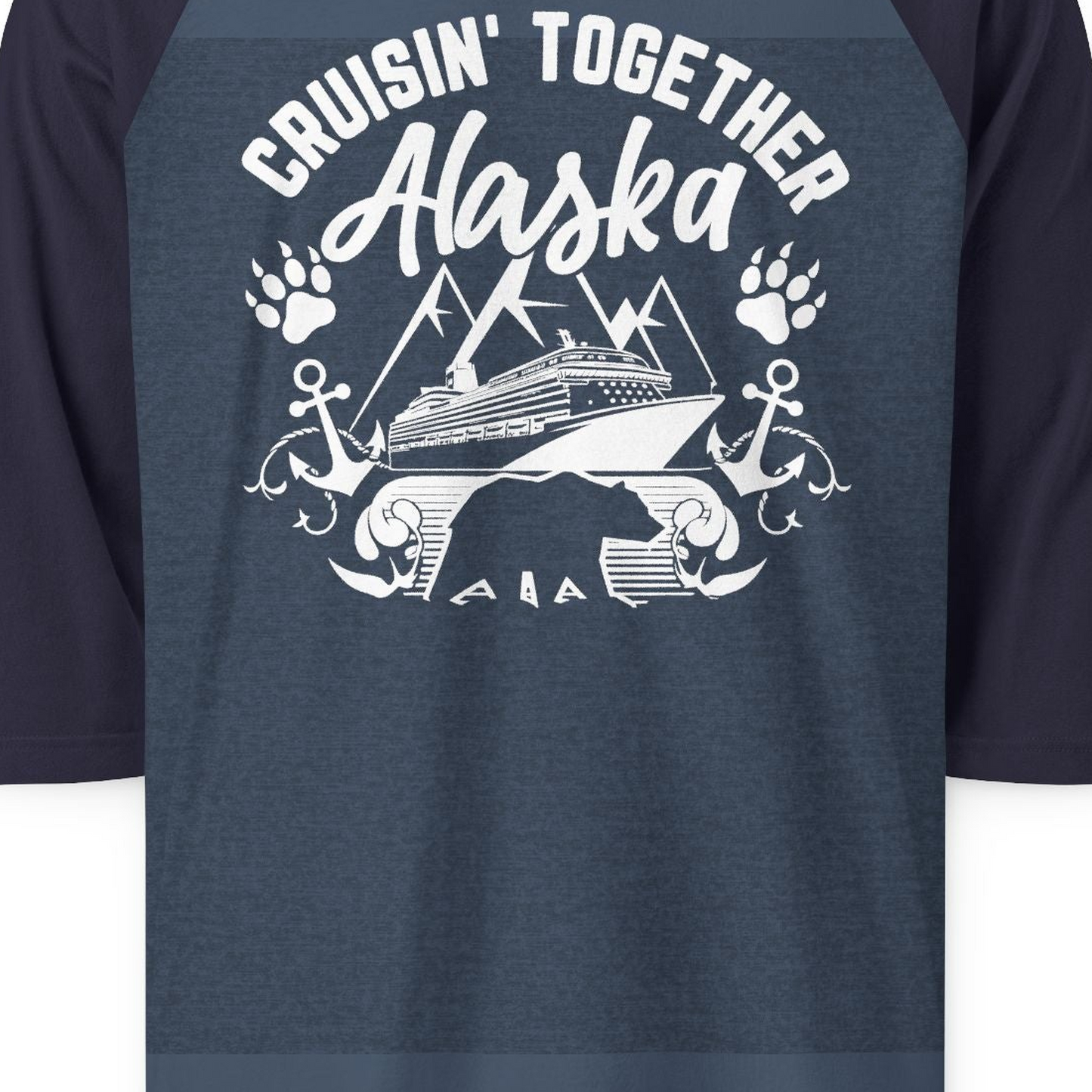 Alaska Cruise Adventure Shirt 3/4 Sleeve Raglan Shirt – Alaska Cruise Shirts Close Up