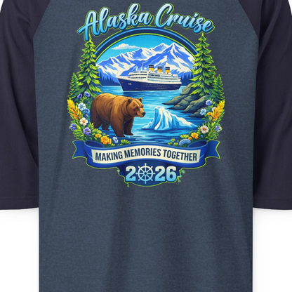 Alaska Cruise 2026 Family 3/4 sleeve shirt 3/4 Sleeve Raglan Shirt – Alaska Cruise Shirts Close Up