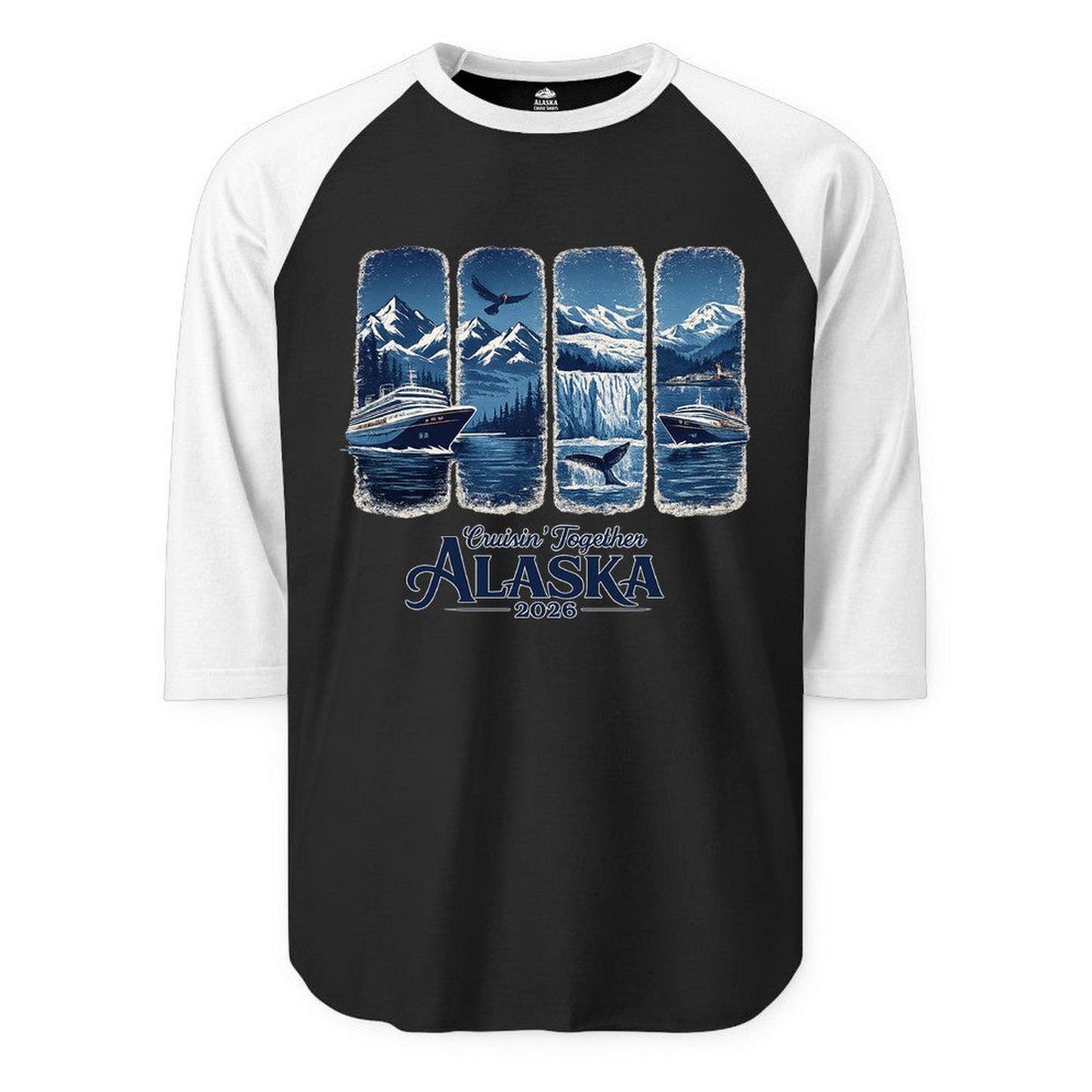 Alaska Cruise Adventure Shirt 3/4 Sleeve Raglan Shirt – Alaska Cruise Shirts Close Up