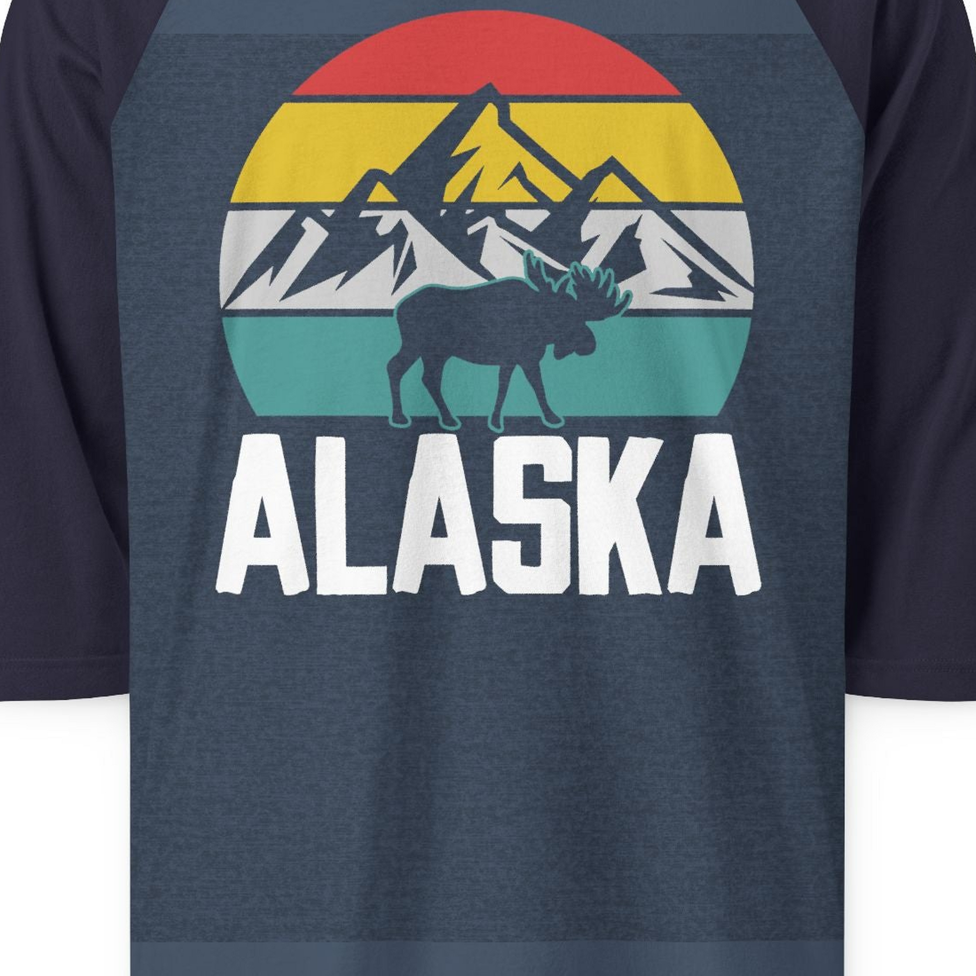 Retro Alaska Moose Silhouette Shirt 3/4 Sleeve Raglan Shirt – Alaska Cruise Shirts Close Up