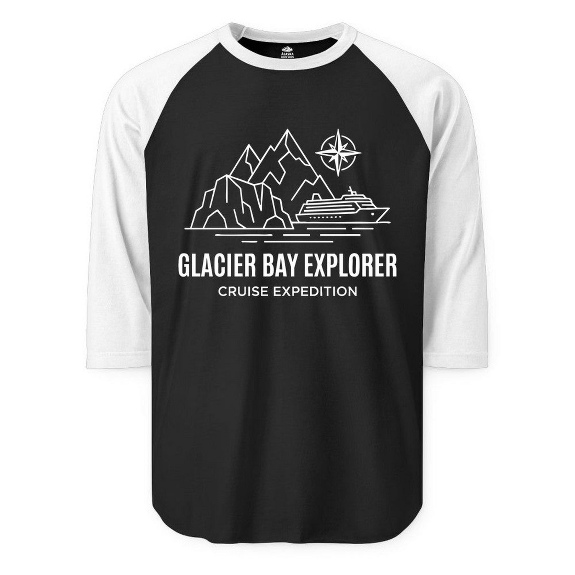 Glacier Bay Alaska Cruise Shirt 3/4 Sleeve Raglan Shirt – Alaska Cruise Shirts Close Up
