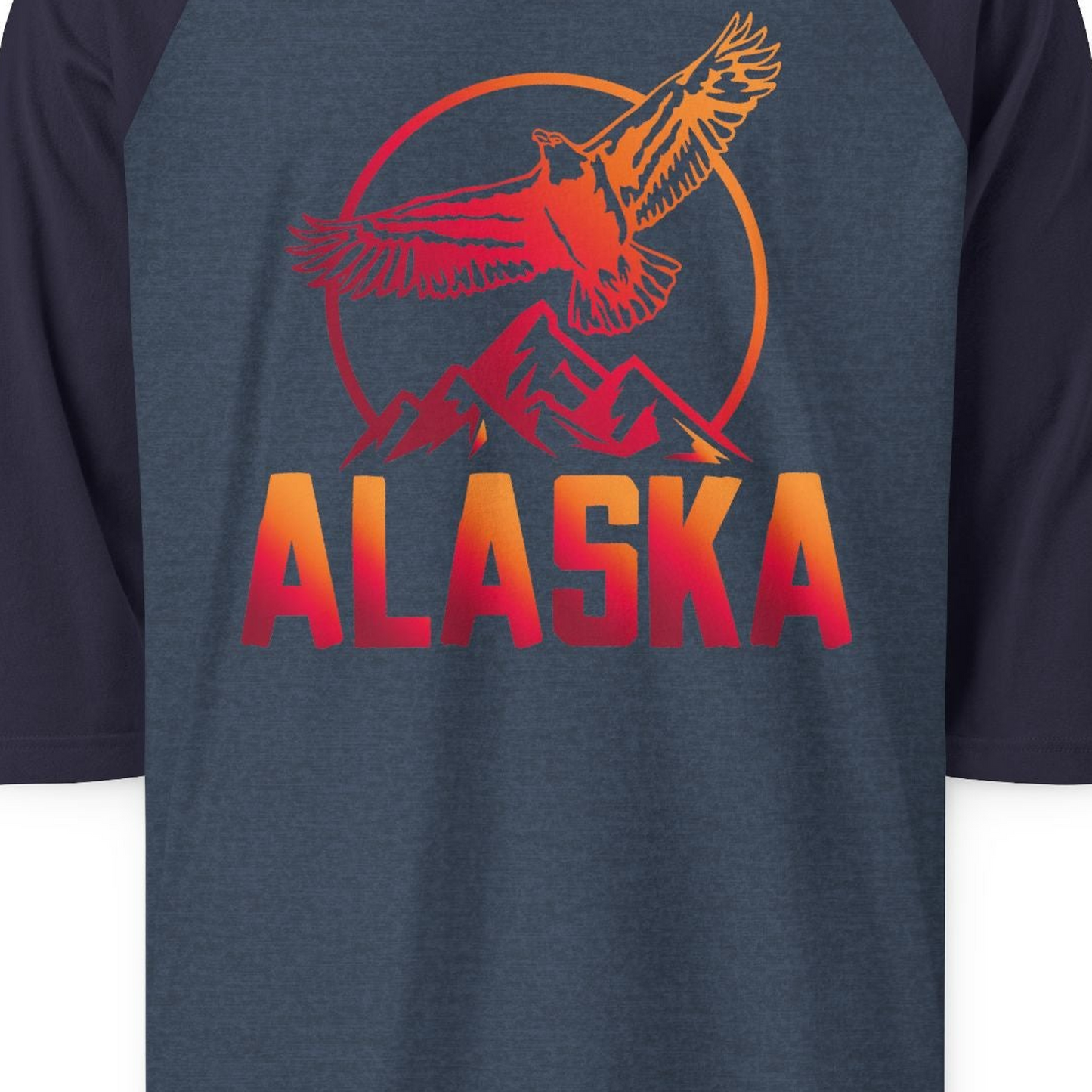 Alaska Eagle Mountains Graphic Shirt 3/4 Sleeve Raglan Shirt – Alaska Cruise Shirts Close Up