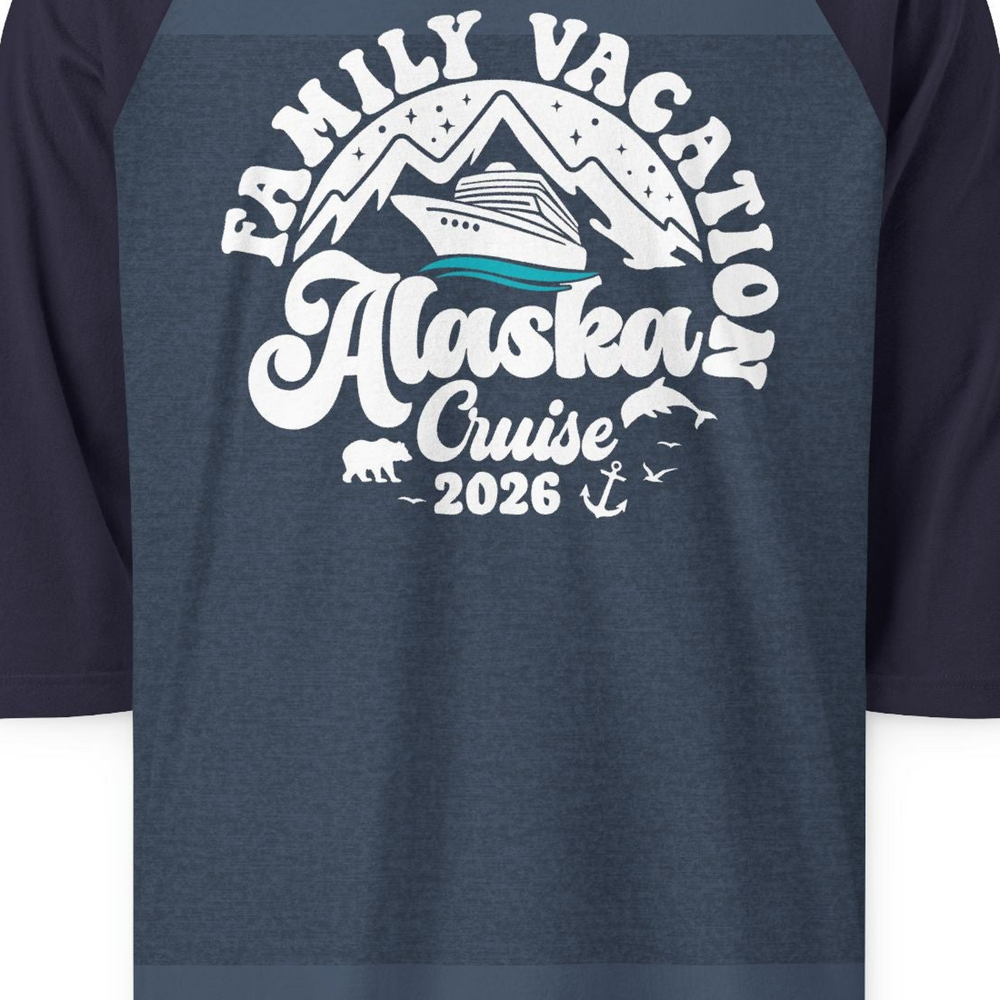 Alaska Family Cruise Shirt 3/4 Sleeve Raglan Shirt – Alaska Cruise Shirts Close Up