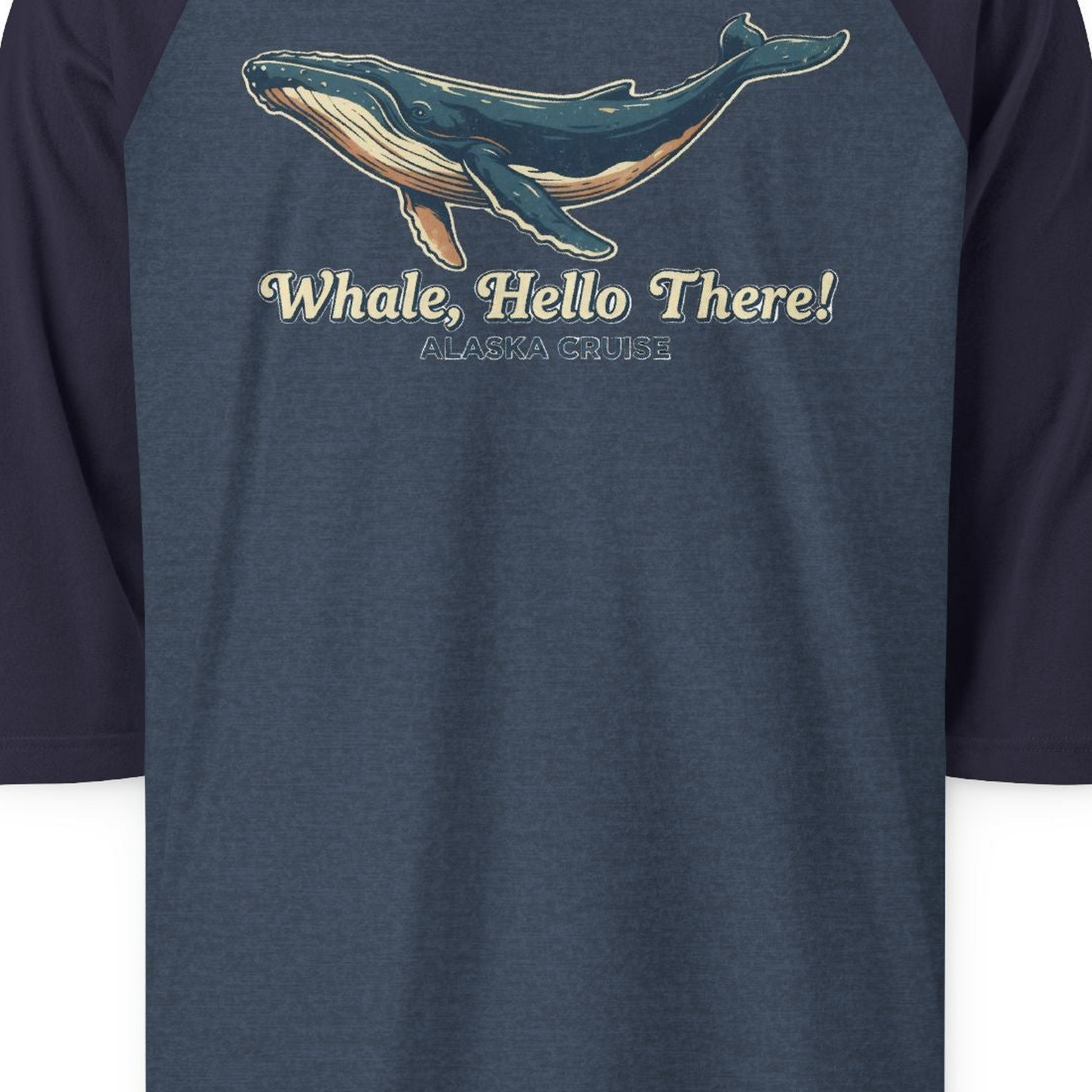 Whale Hello There Alaska Cruise 3/4 sleeve shirt 3/4 Sleeve Raglan Shirt – Alaska Cruise Shirts Close Up