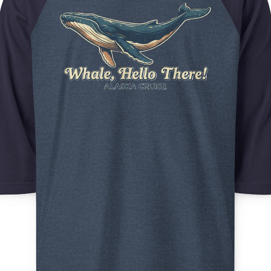 Whale Hello There Alaska Cruise 3/4 sleeve shirt 3/4 Sleeve Raglan Shirt – Alaska Cruise Shirts Close Up