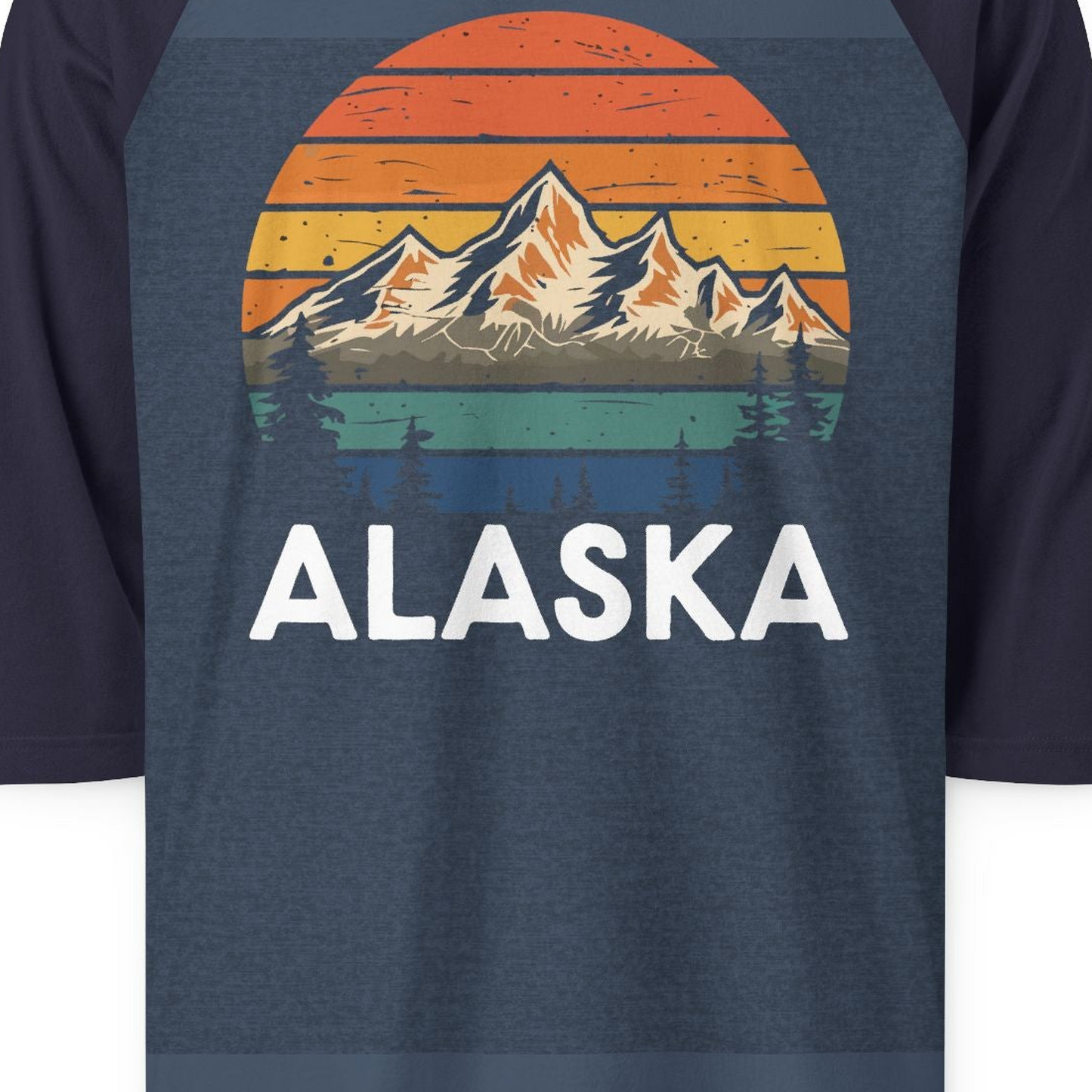 Retro Alaska Mountain Scenery Shirt 3/4 Sleeve Raglan Shirt – Alaska Cruise Shirts Close Up