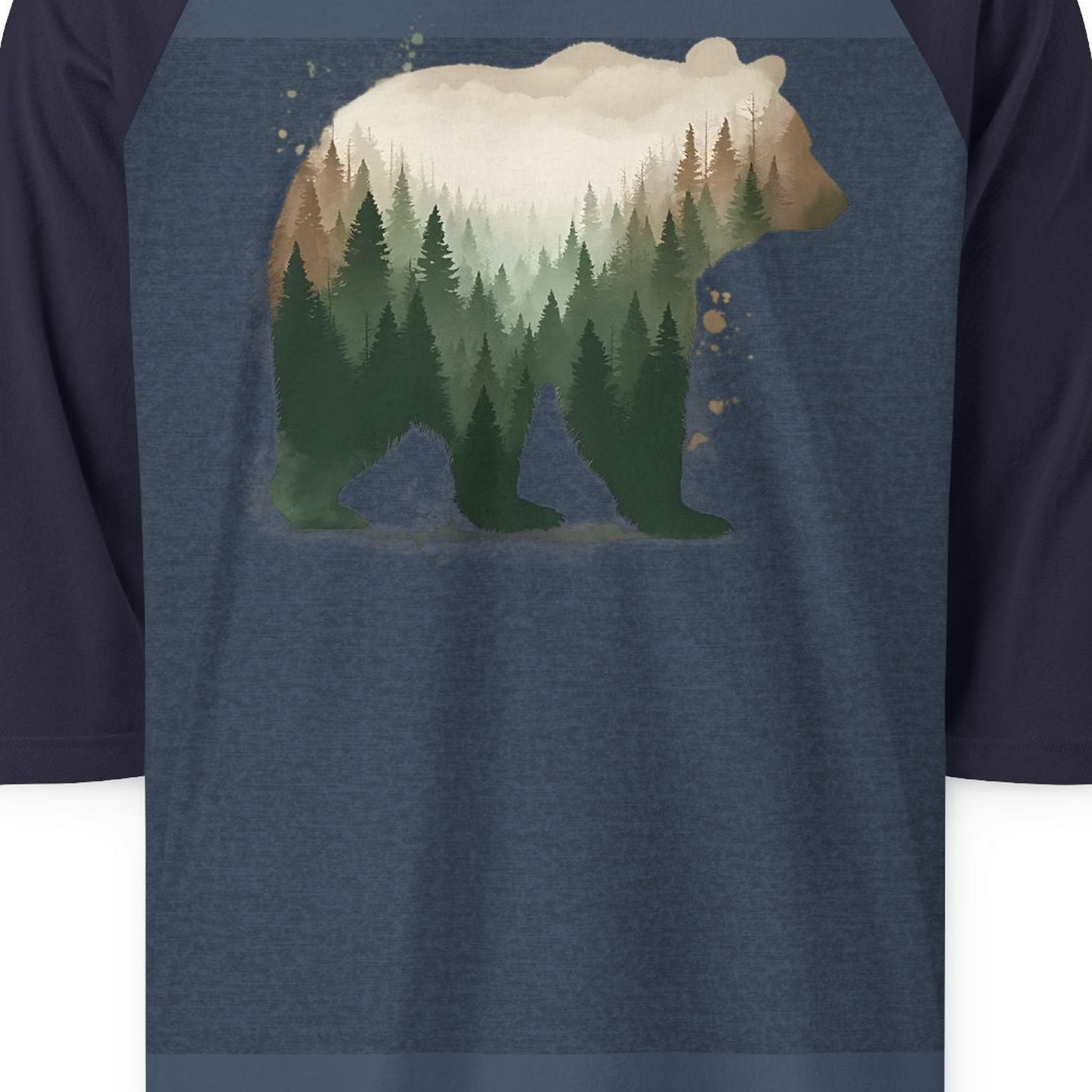Double Exposure Bear Forest Shirt 3/4 Sleeve Raglan Shirt – Alaska Cruise Shirts Close Up