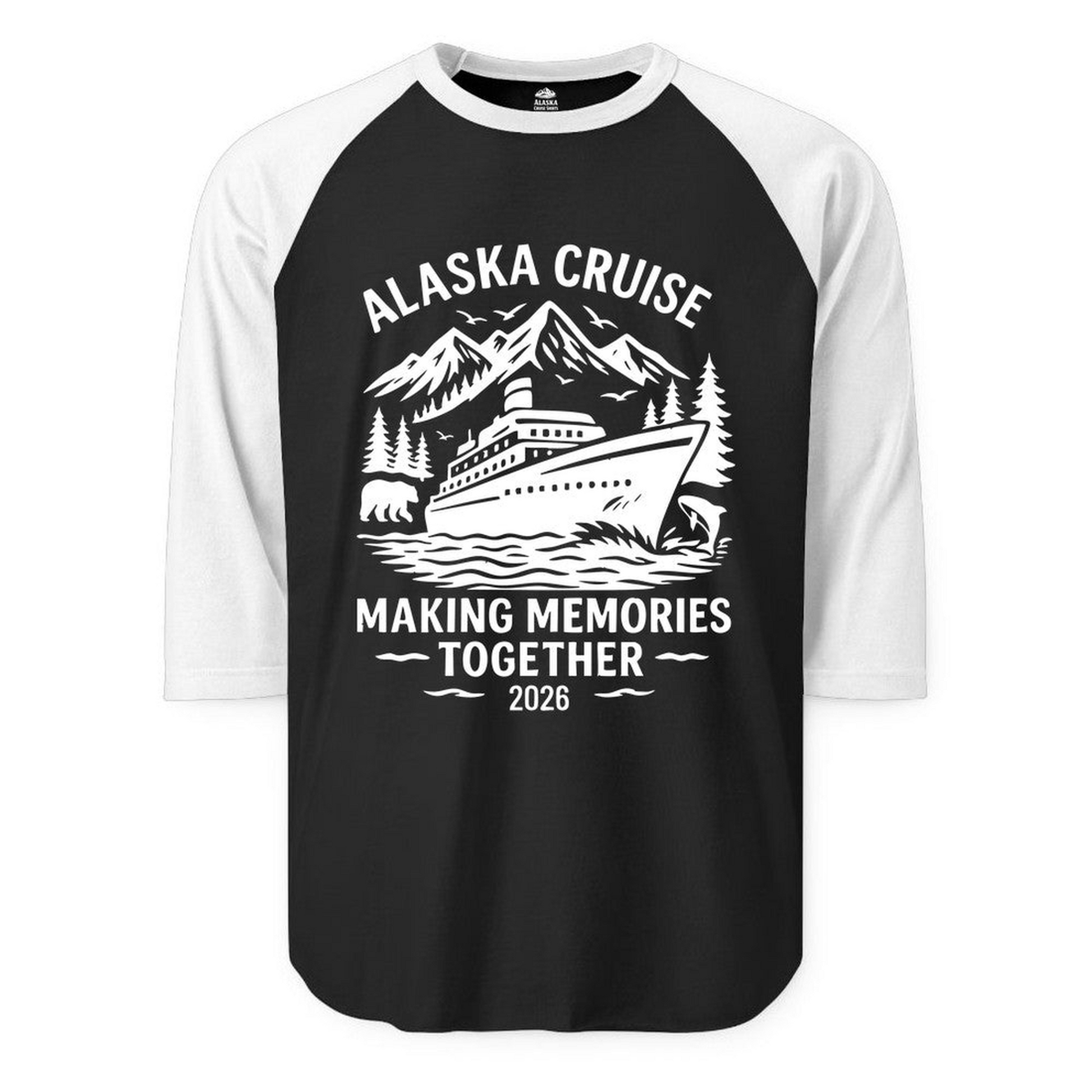 Alaska Cruise Shirt 3/4 Sleeve Raglan Shirt – Alaska Cruise Shirts Close Up