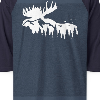 Moose Silhouette Forest Scene Shirt 3/4 Sleeve Raglan Shirt – Alaska Cruise Shirts Close Up