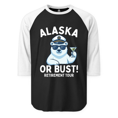 Alaska Retirement Cruise Shirt 3/4 Sleeve Raglan Shirt – Alaska Cruise Shirts Close Up