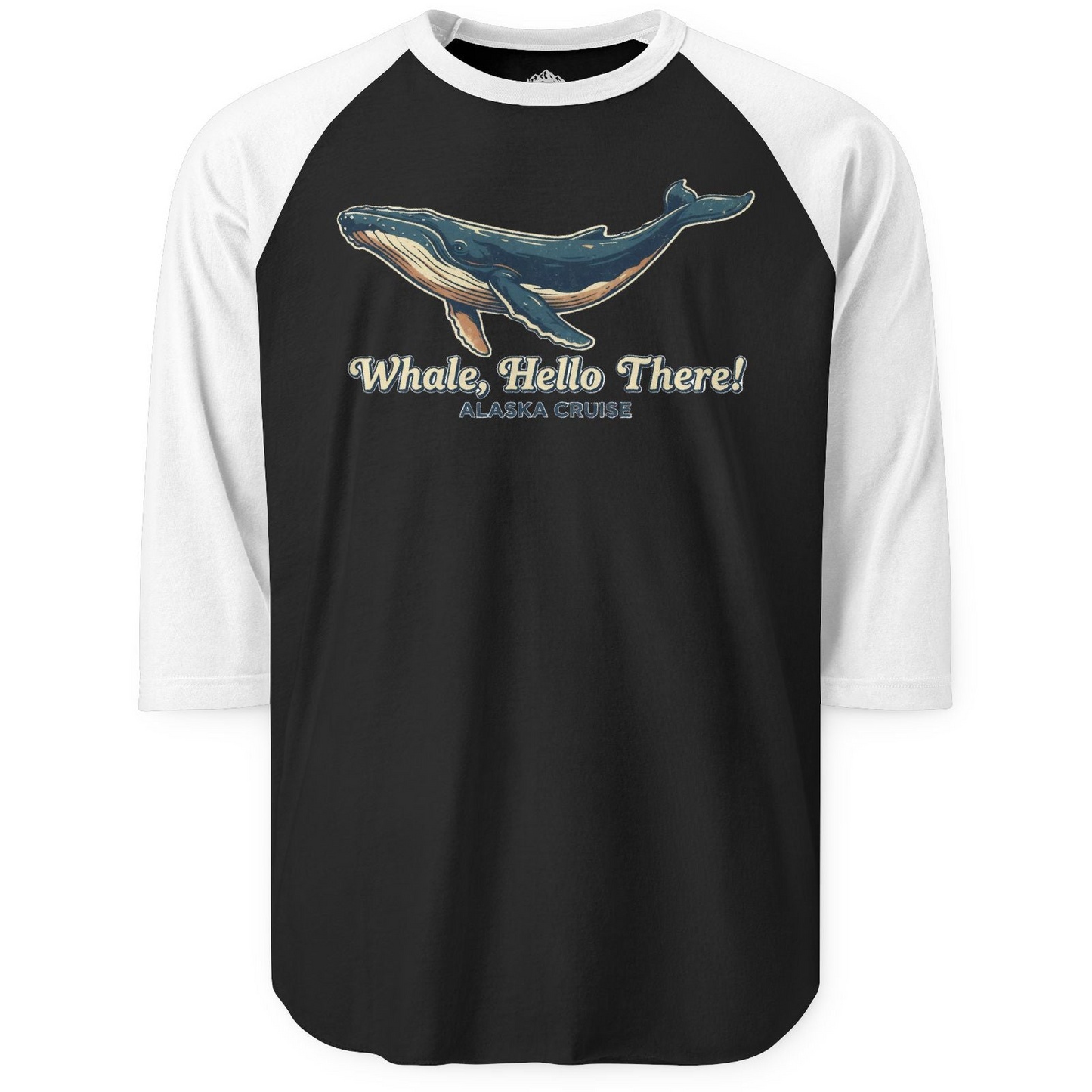 Whale Hello There Alaska Cruise 3/4 sleeve shirt 3/4 Sleeve Raglan Shirt – Black/White – Alaska Cruise Shirts