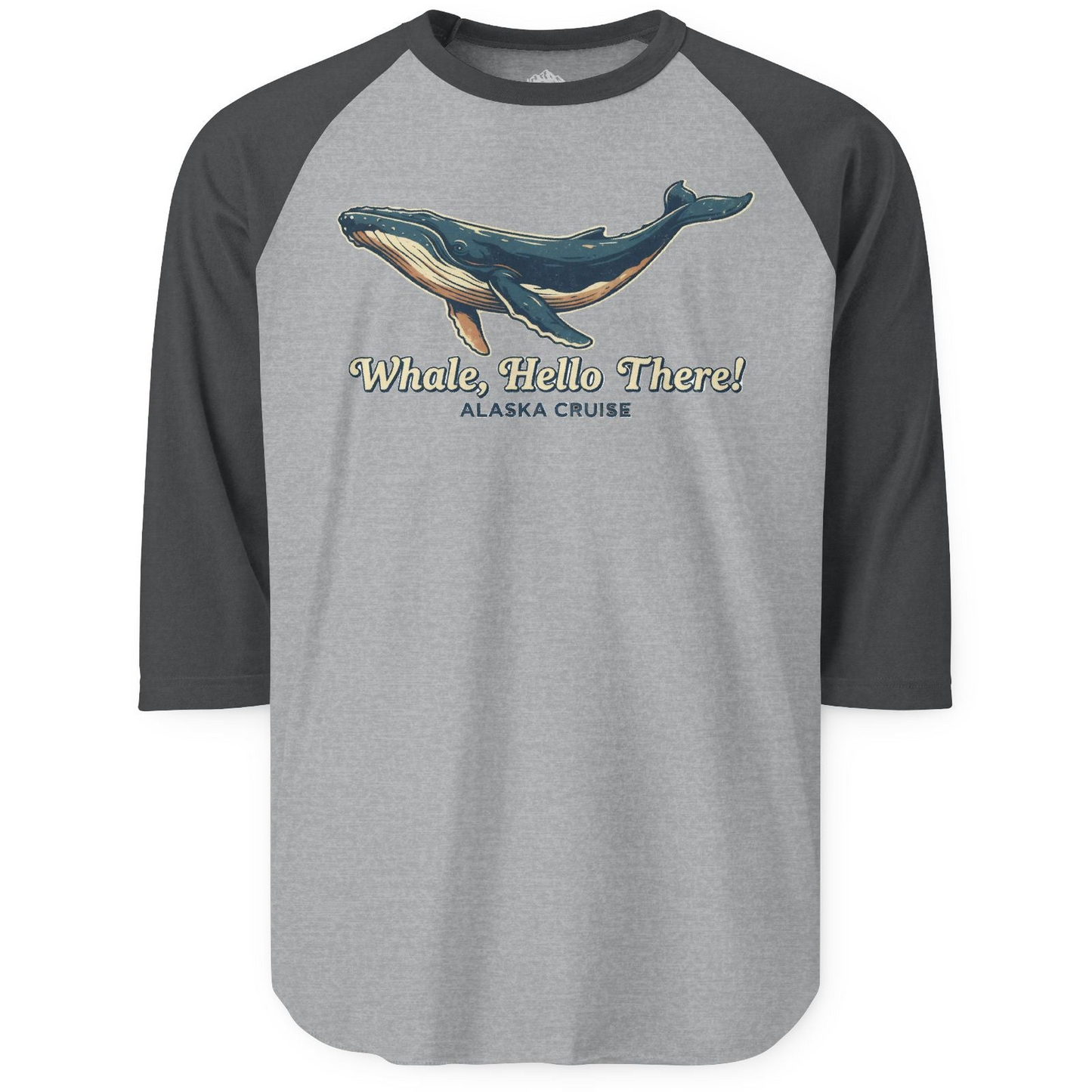 Whale Hello There Alaska Cruise 3/4 sleeve shirt 3/4 Sleeve Raglan Shirt – Heather Grey/Heather Charcoal – Alaska Cruise Shirts