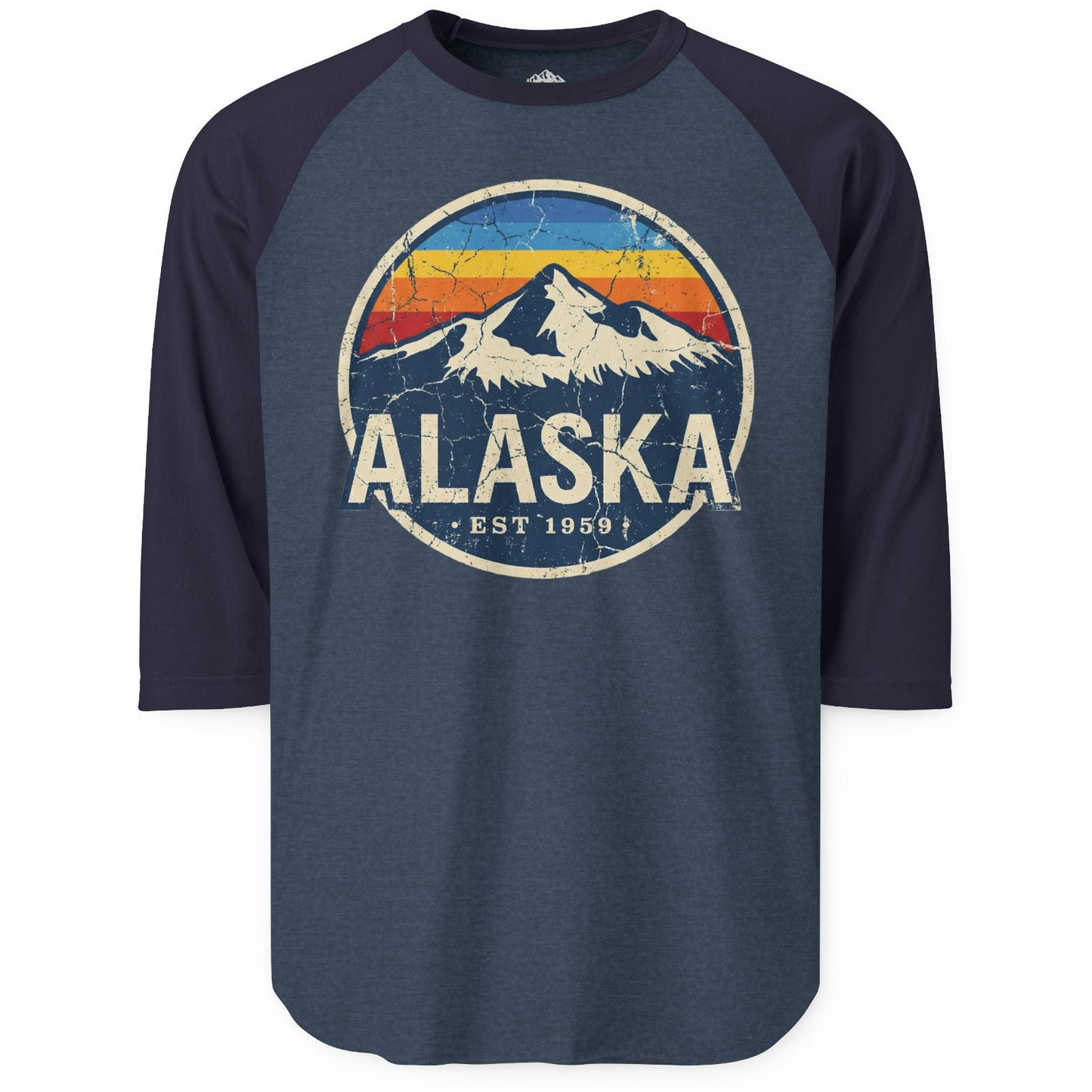 Alaska Vintage 3/4 sleeve shirt 3/4 Sleeve Raglan Shirt – Heather Denim/Navy – Alaska Cruise Shirts