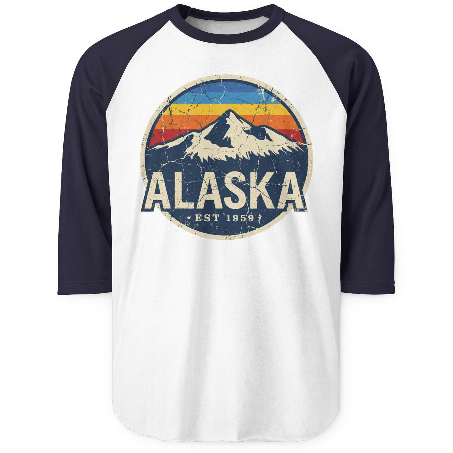 Alaska Vintage 3/4 sleeve shirt 3/4 Sleeve Raglan Shirt – White/Navy – Alaska Cruise Shirts