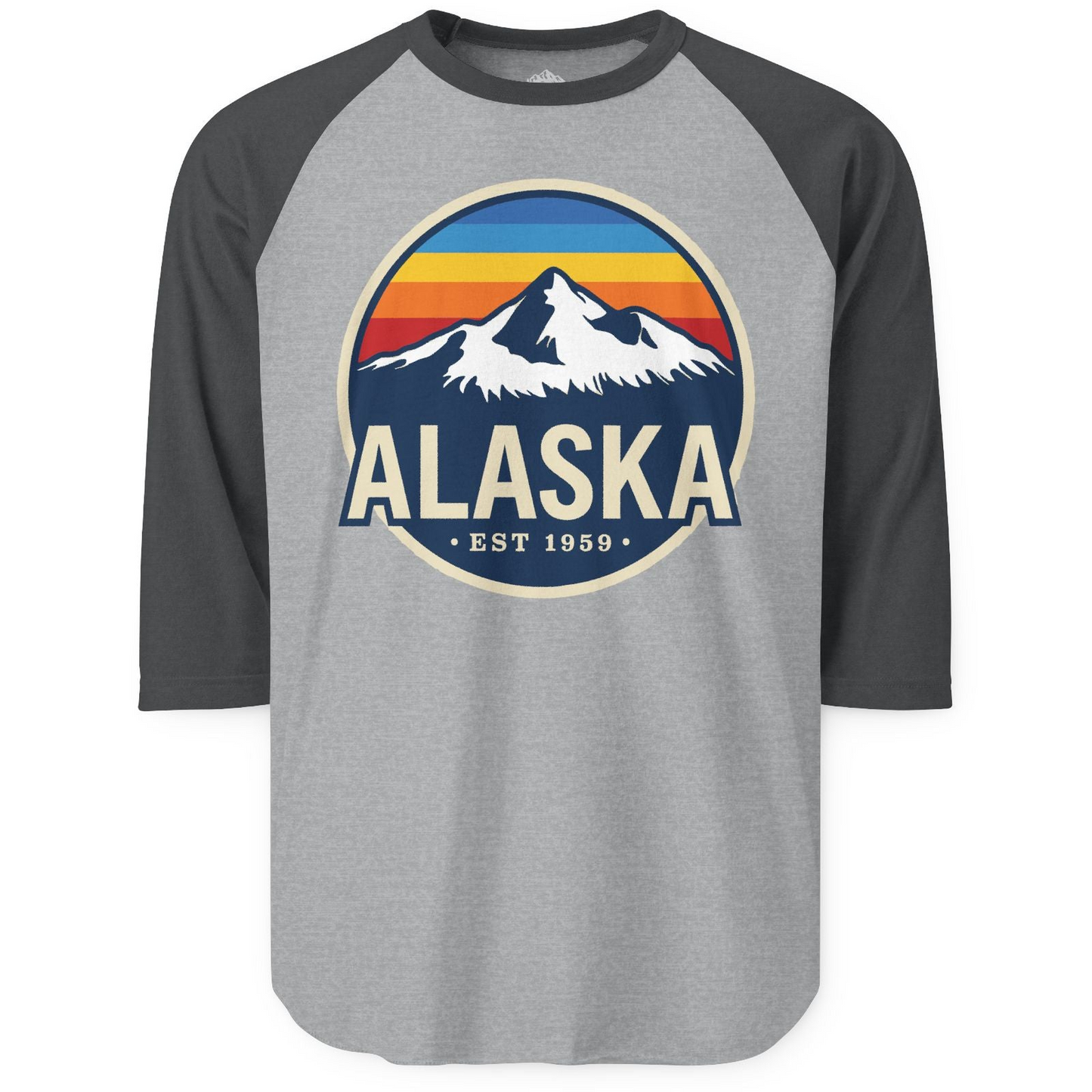 Alaska Vintage Shirt 3/4 Sleeve Raglan Shirt – Heather Grey/Heather Charcoal – Alaska Cruise Shirts