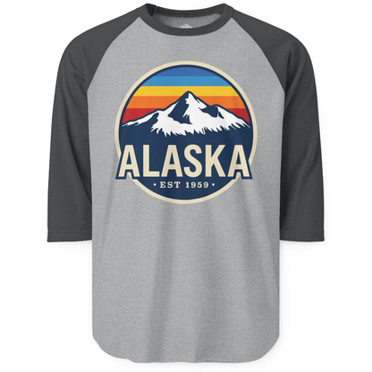 Alaska Vintage Shirt 3/4 Sleeve Raglan Shirt – Heather Grey/Heather Charcoal – Alaska Cruise Shirts