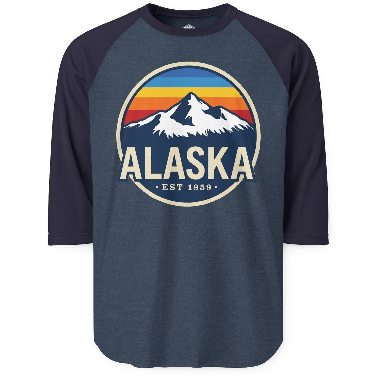 Alaska Vintage Shirt 3/4 Sleeve Raglan Shirt – Heather Denim/Navy – Alaska Cruise Shirts