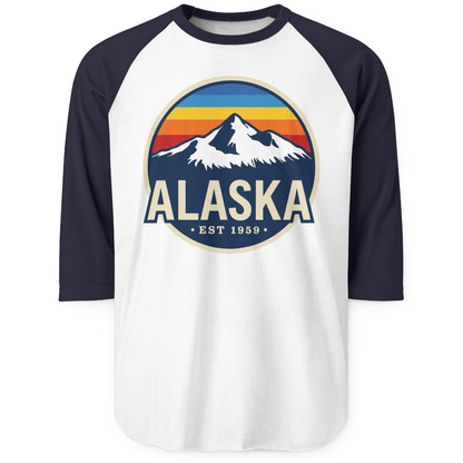 Alaska Vintage Shirt 3/4 Sleeve Raglan Shirt – White/Navy – Alaska Cruise Shirts
