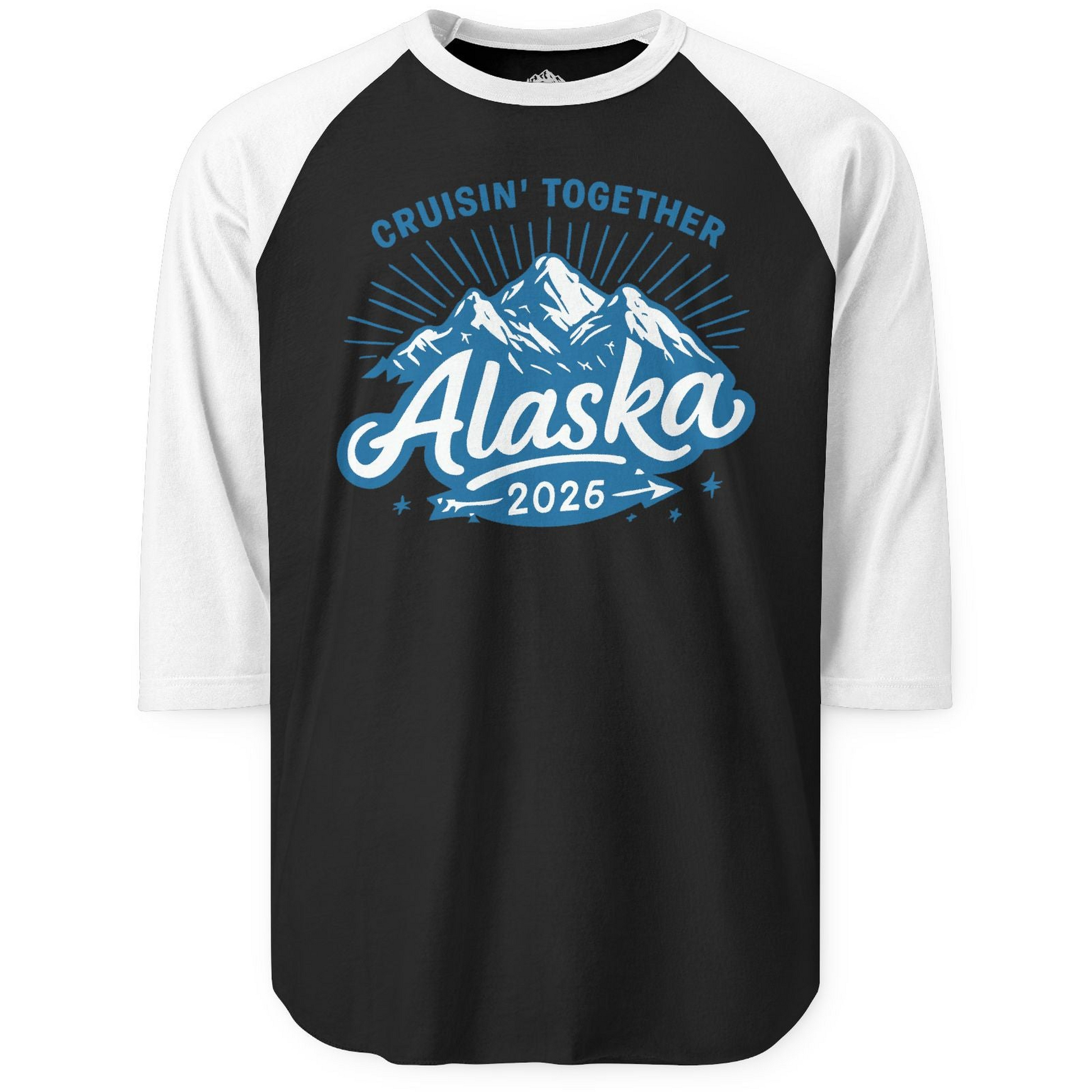 Alaska Cruise Mountains Adventure 3/4 sleeve shirt 3/4 Sleeve Raglan Shirt – Black/White – Alaska Cruise Shirts