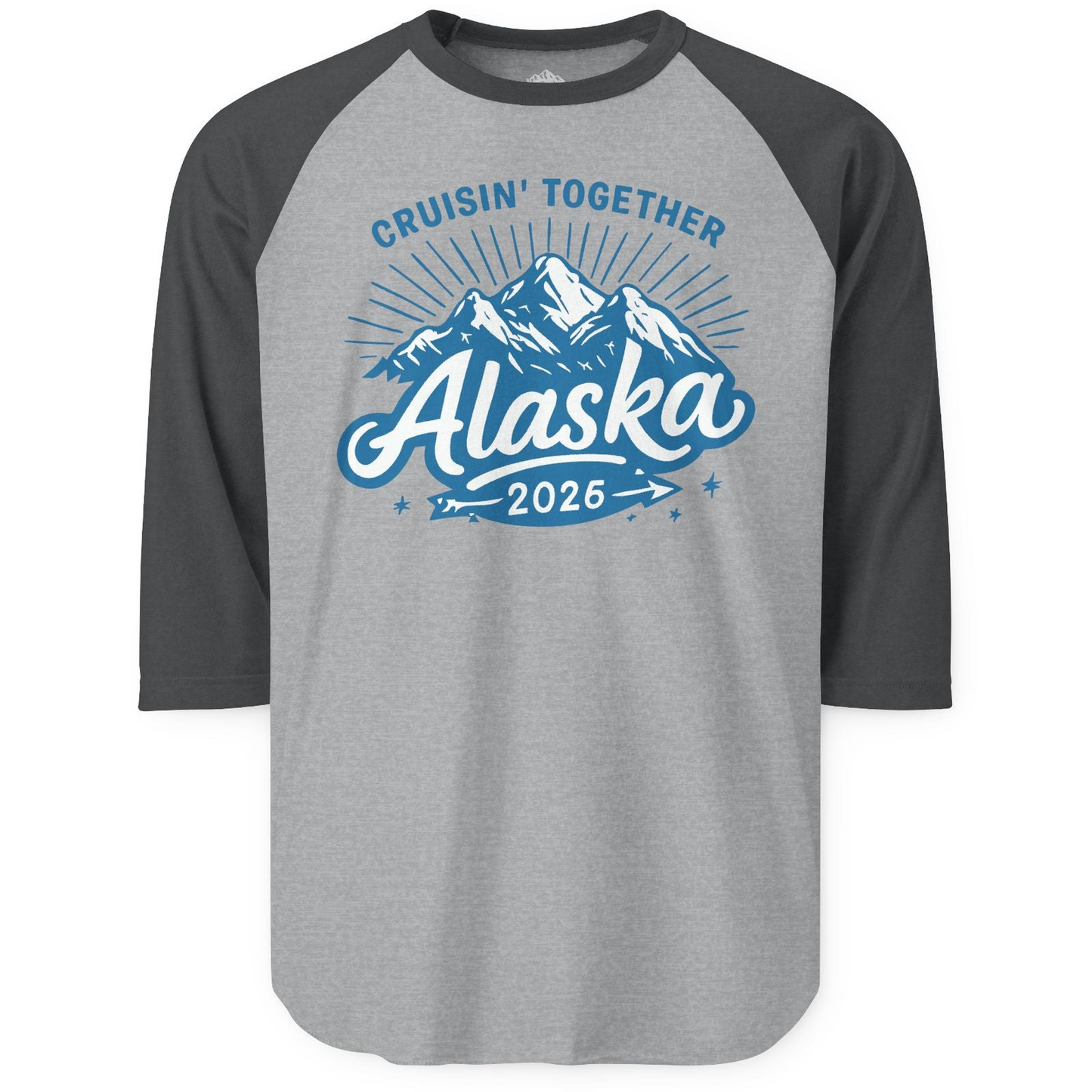 Alaska Cruise Mountains Adventure 3/4 sleeve shirt 3/4 Sleeve Raglan Shirt – Heather Grey/Heather Charcoal – Alaska Cruise Shirts
