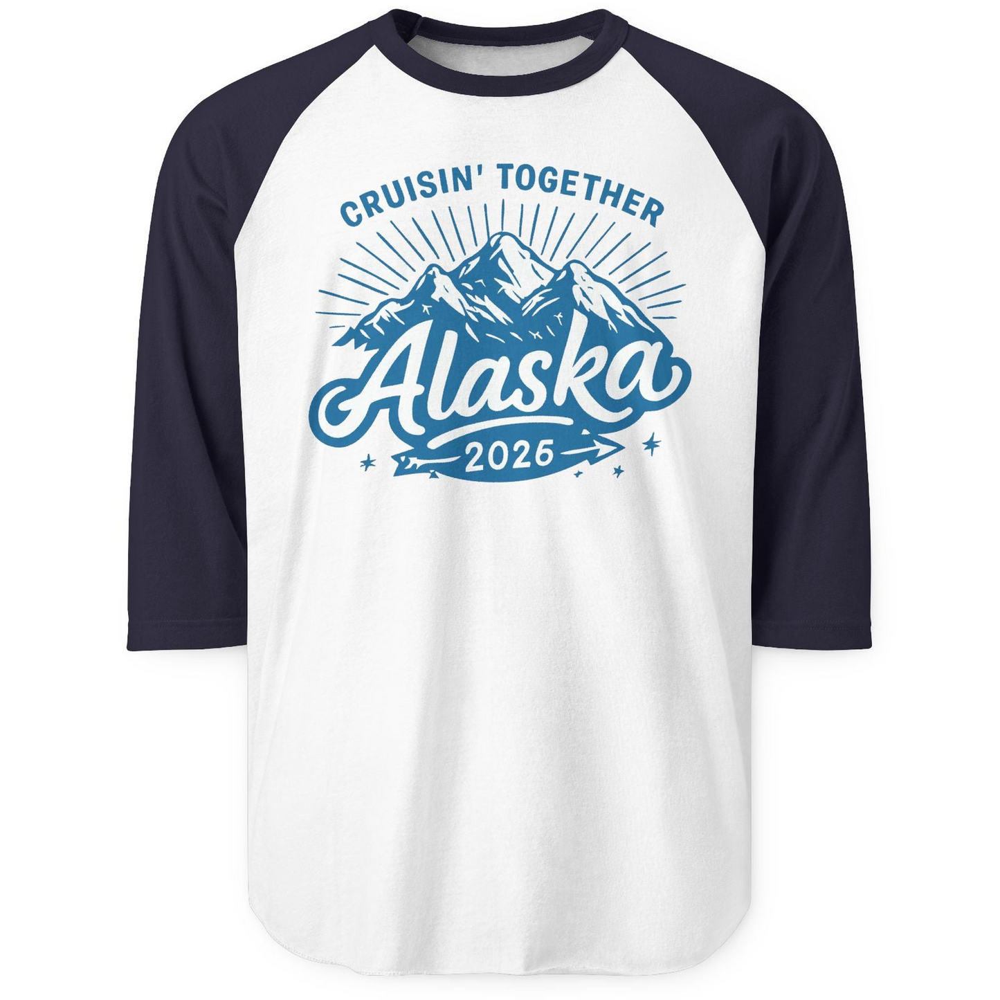 Alaska Cruise Mountains Adventure 3/4 sleeve shirt 3/4 Sleeve Raglan Shirt – White/Navy – Alaska Cruise Shirts