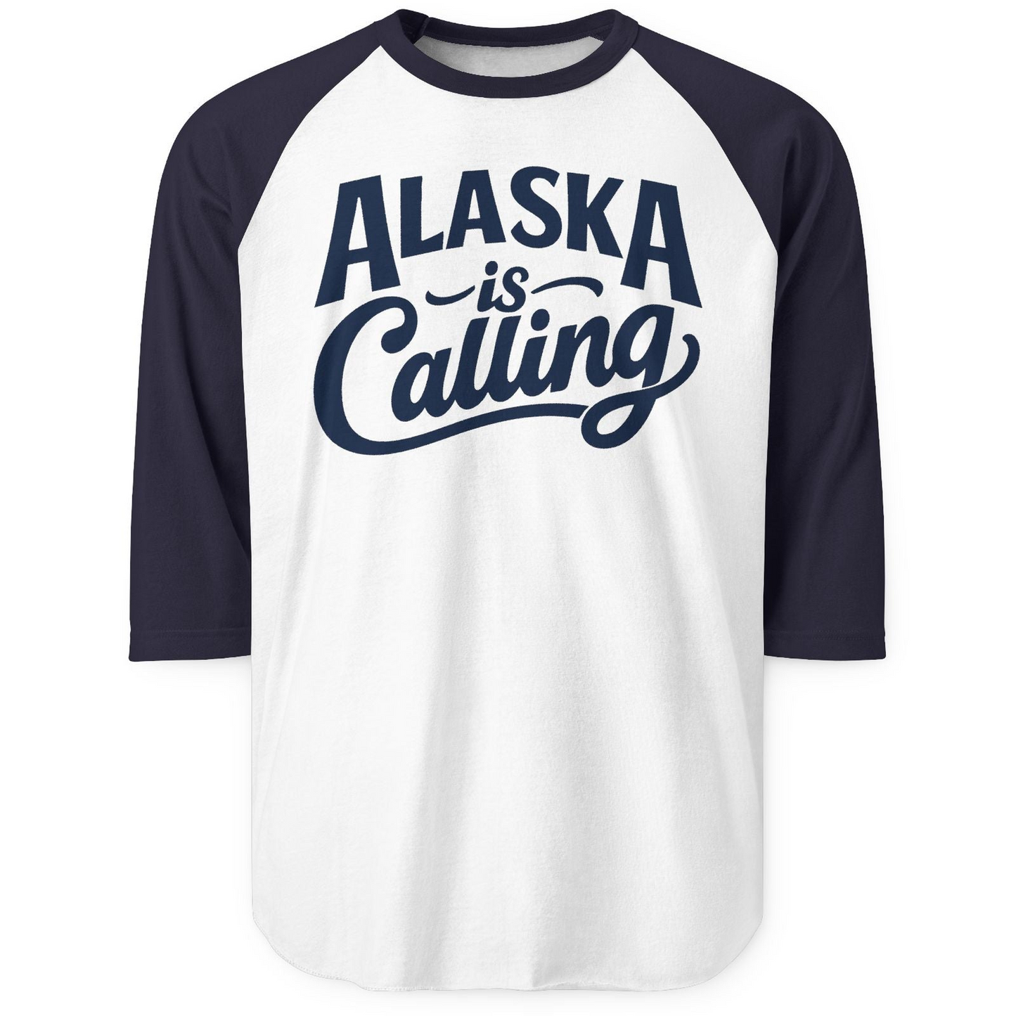 Alaska Is Calling 3/4 sleeve shirt 3/4 Sleeve Raglan Shirt – White/Navy – Alaska Cruise Shirts