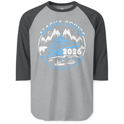 Alaska Cruise 2026 Family Adventure Shirt with Wildlife and Nature — 3/4 Sleeve 3/4 Sleeve Raglan Shirt – Heather Grey/Heather Charcoal – Alaska Cruise Shirts