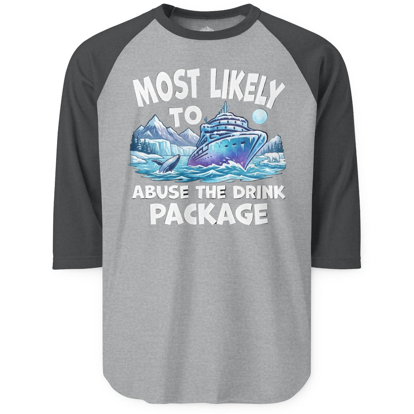 Funny Alaska Cruise 3/4 sleeve shirt 3/4 Sleeve Raglan Shirt – Heather Grey/Heather Charcoal – Alaska Cruise Shirts
