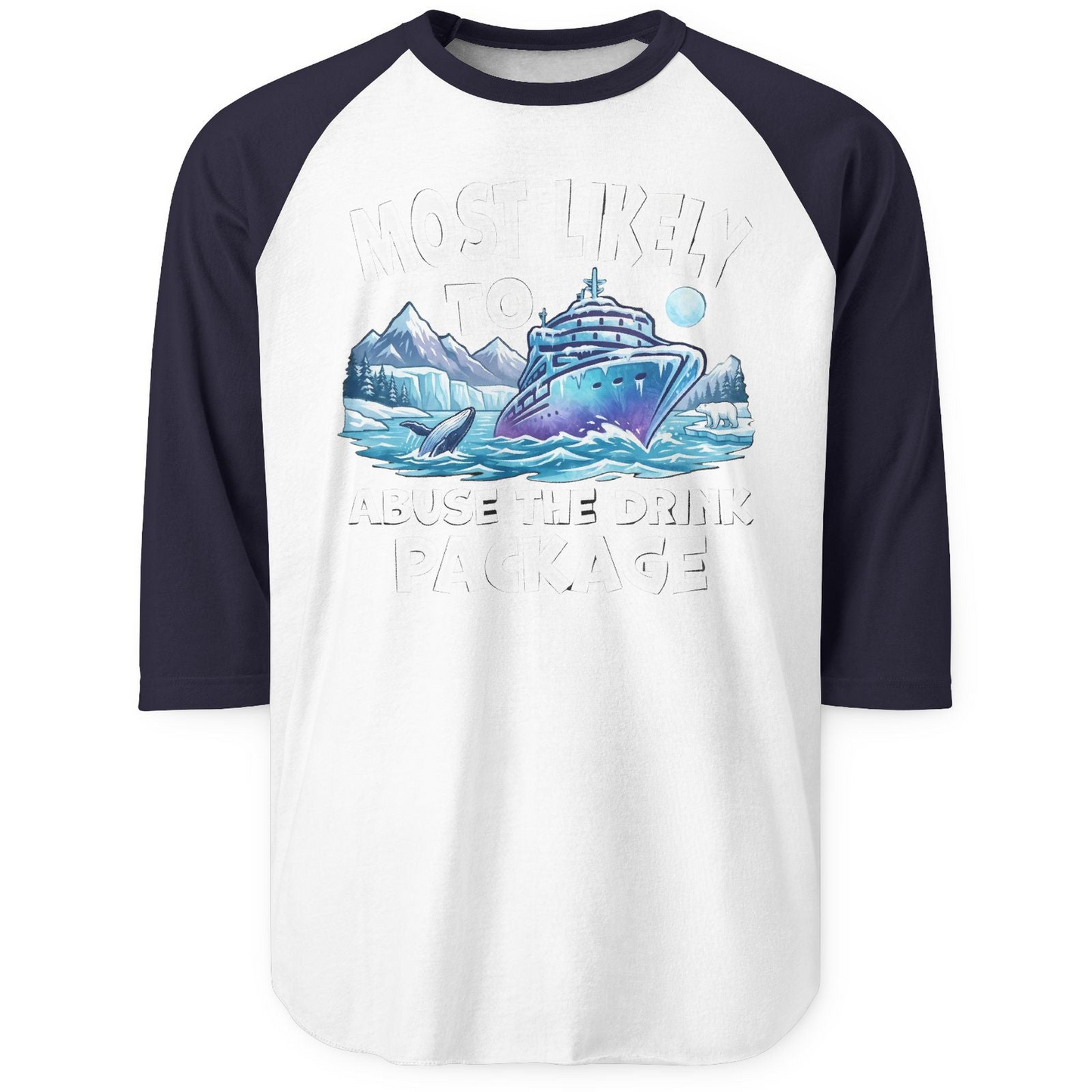 Funny Alaska Cruise 3/4 sleeve shirt 3/4 Sleeve Raglan Shirt – White/Navy – Alaska Cruise Shirts