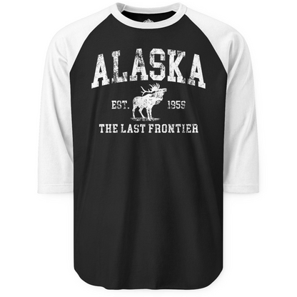 Vintage Alaska Moose Shirt 3/4 Sleeve Raglan Shirt – Black/White – Alaska Cruise Shirts