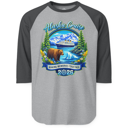 Alaska Cruise 2026 Family 3/4 sleeve shirt 3/4 Sleeve Raglan Shirt – Heather Grey/Heather Charcoal – Alaska Cruise Shirts