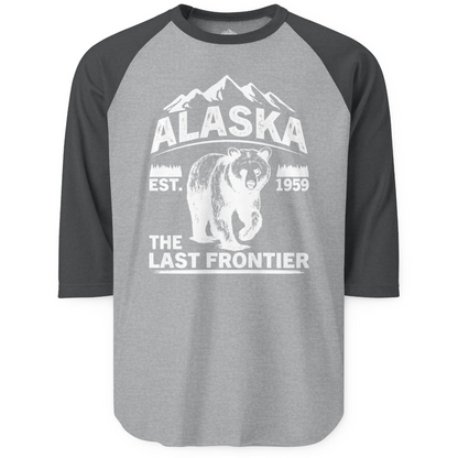 Alaska Bear Shirt 3/4 Sleeve Raglan Shirt – Heather Grey/Heather Charcoal – Alaska Cruise Shirts